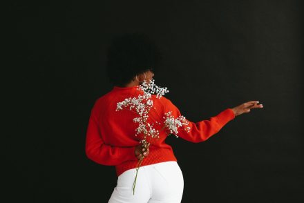 graceful woman with baby's breath flowers