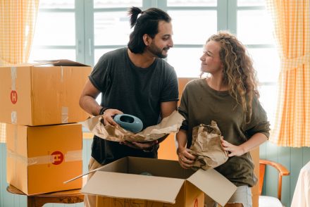 couple moving and packing